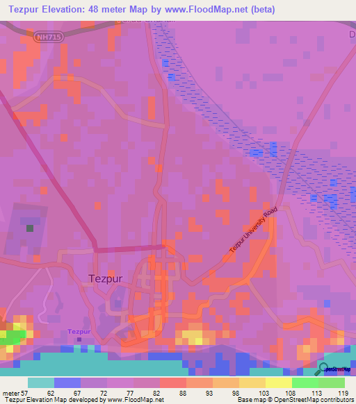 Tezpur,India Elevation Map