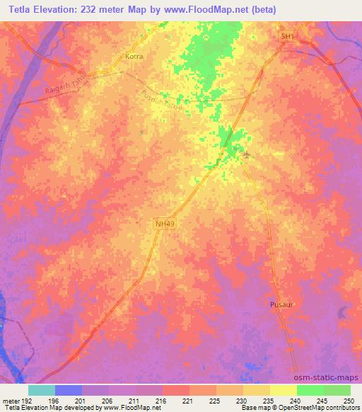 Tetla,India Elevation Map