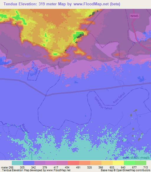Tendua,India Elevation Map
