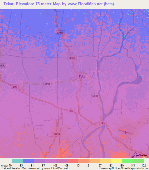 Tekari,India Elevation Map