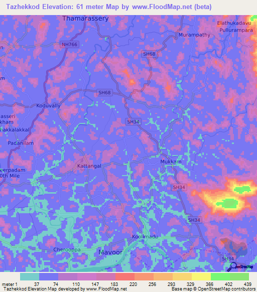 Tazhekkod,India Elevation Map