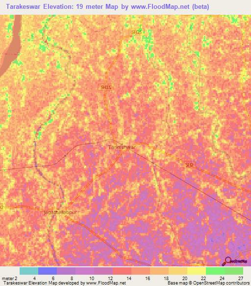 Tarakeswar,India Elevation Map