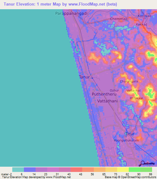 Tanur,India Elevation Map