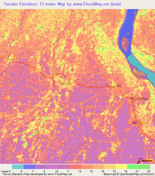 Tanuku,India Elevation Map