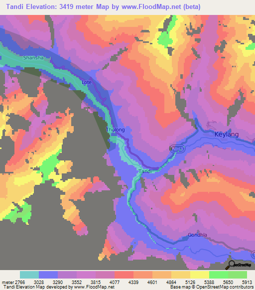 Tandi,India Elevation Map
