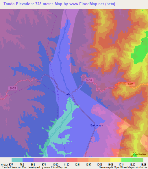 Tanda,India Elevation Map