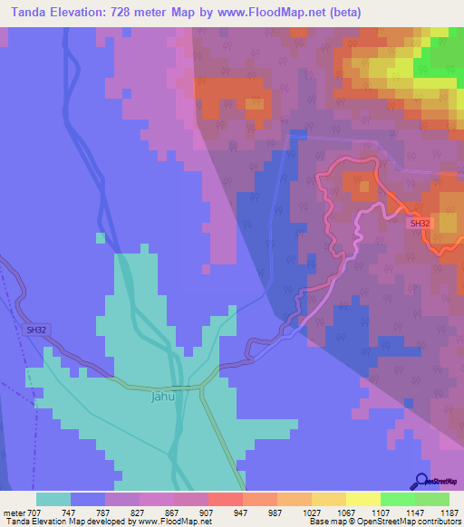 Tanda,India Elevation Map