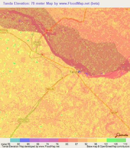 Tanda,India Elevation Map