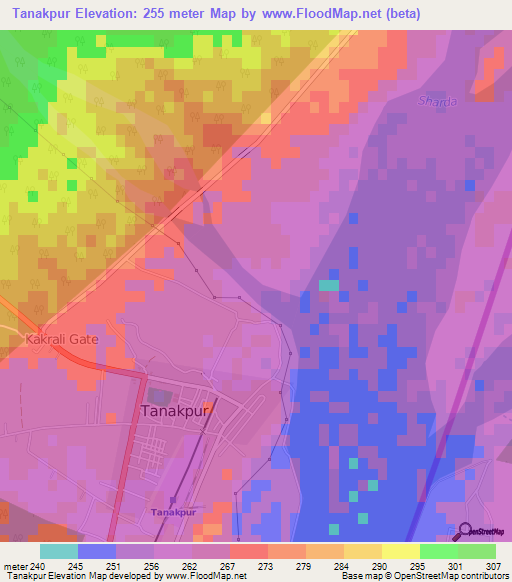 Tanakpur,India Elevation Map