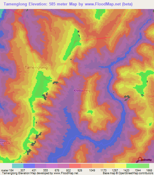 Tamenglong,India Elevation Map
