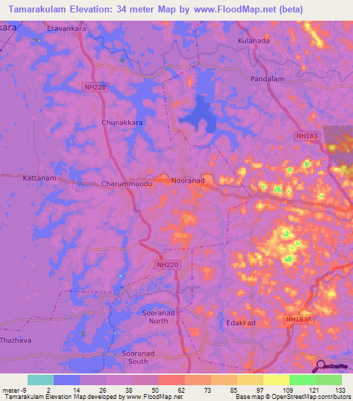 Tamarakulam,India Elevation Map