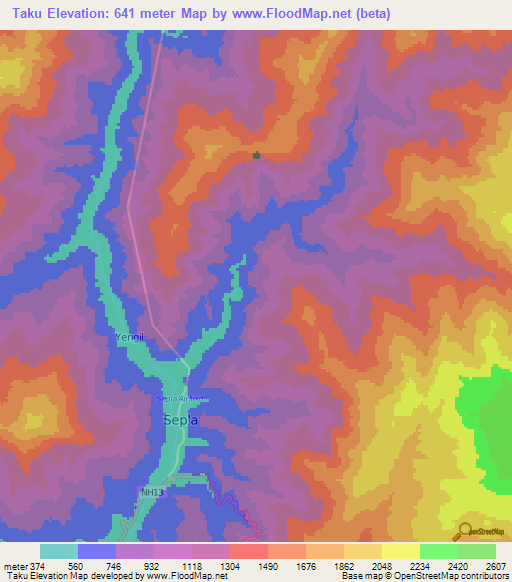 Taku,India Elevation Map