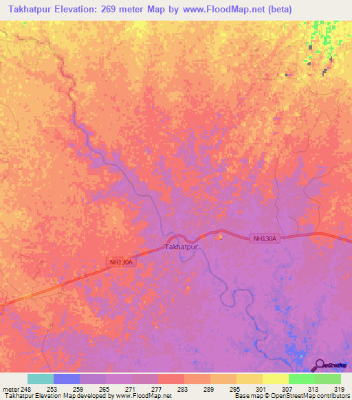 Takhatpur,India Elevation Map