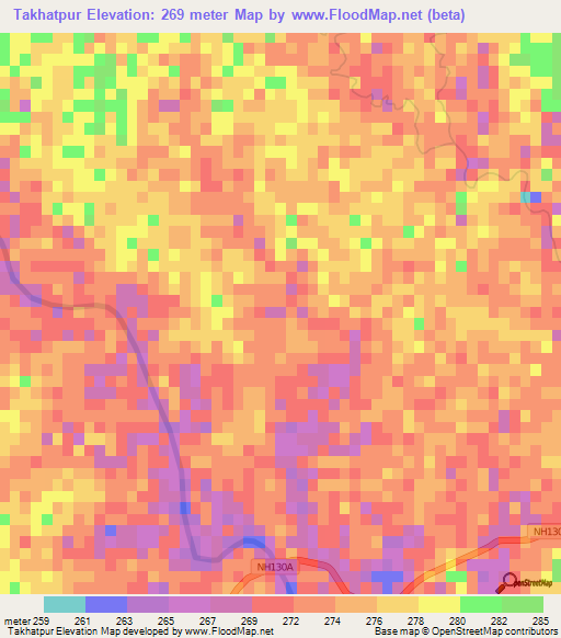 Takhatpur,India Elevation Map