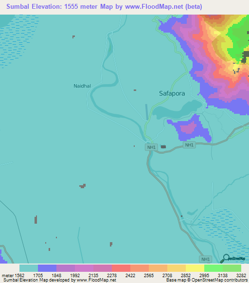 Sumbal,India Elevation Map