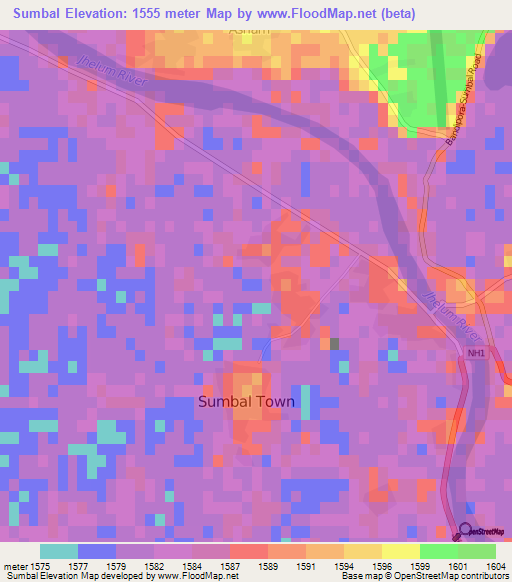 Sumbal,India Elevation Map