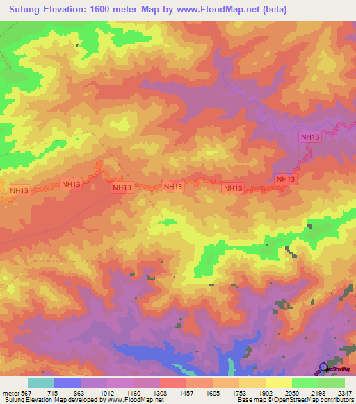 Sulung,India Elevation Map