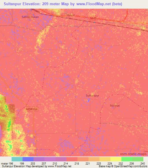 Sultanpur,India Elevation Map