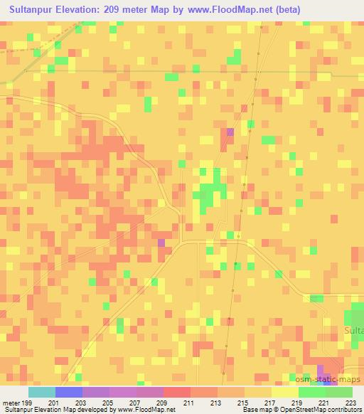 Sultanpur,India Elevation Map