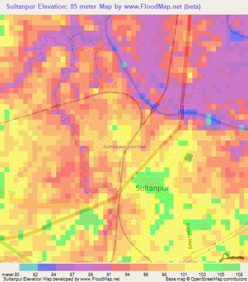 Sultanpur,India Elevation Map