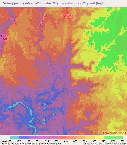 Suanggiri,India Elevation Map