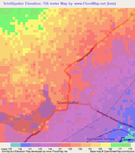 Srivilliputtur,India Elevation Map