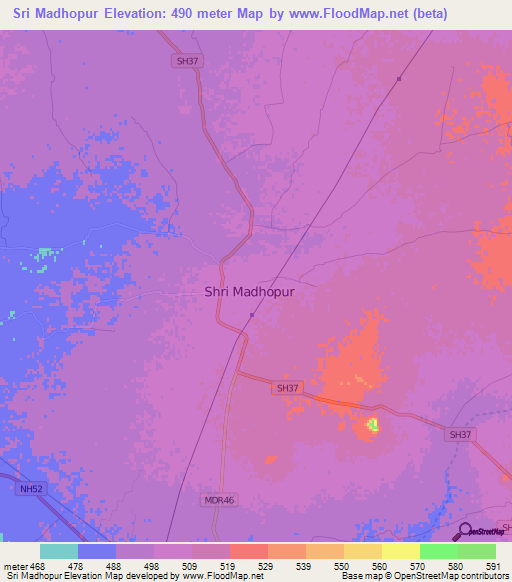 Sri Madhopur,India Elevation Map