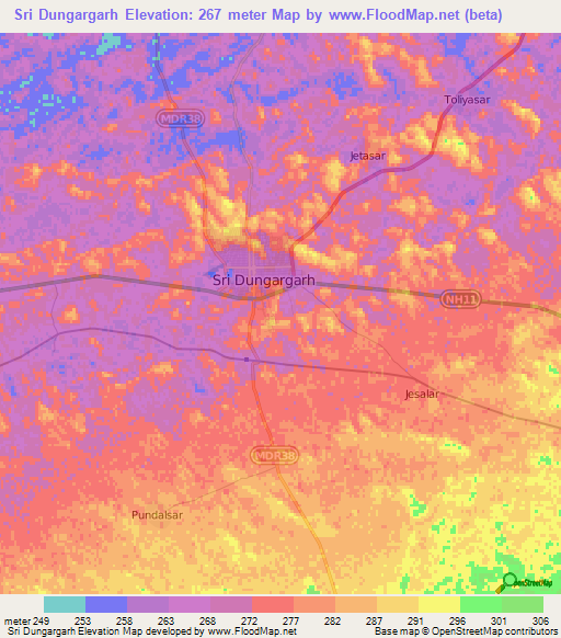 Sri Dungargarh,India Elevation Map