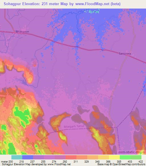 Sohagpur,India Elevation Map