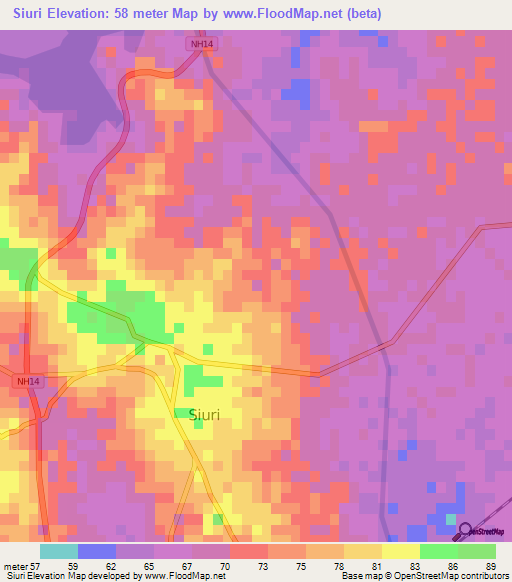 Siuri,India Elevation Map