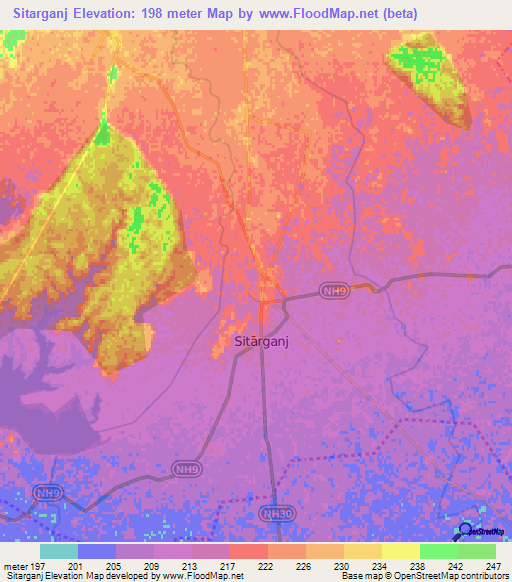 Elevation of Sitarganj,India Elevation Map, Topography, Contour