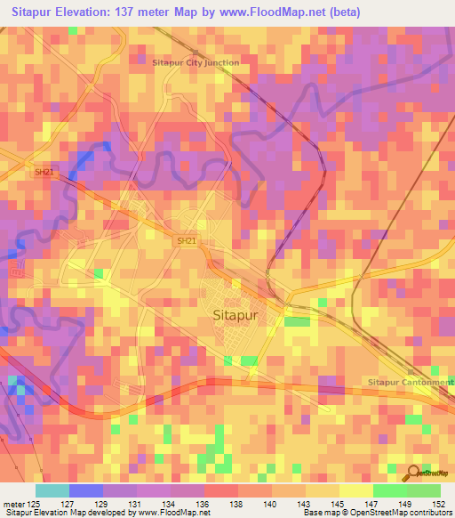 Sitapur,India Elevation Map