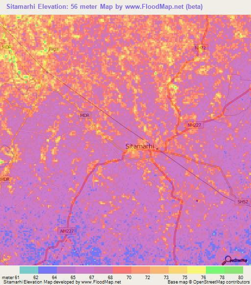 Sitamarhi,India Elevation Map