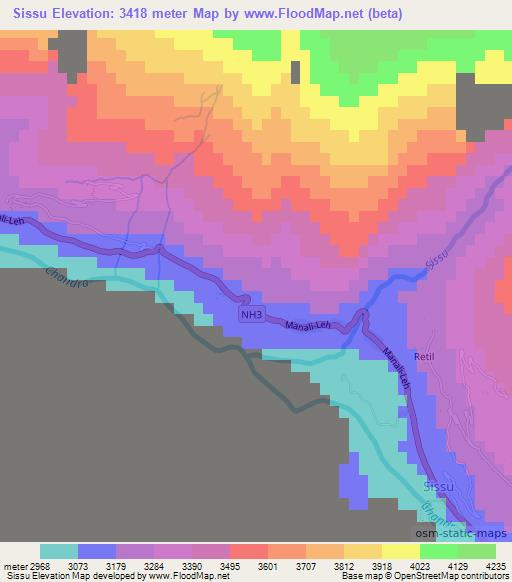 Sissu,India Elevation Map