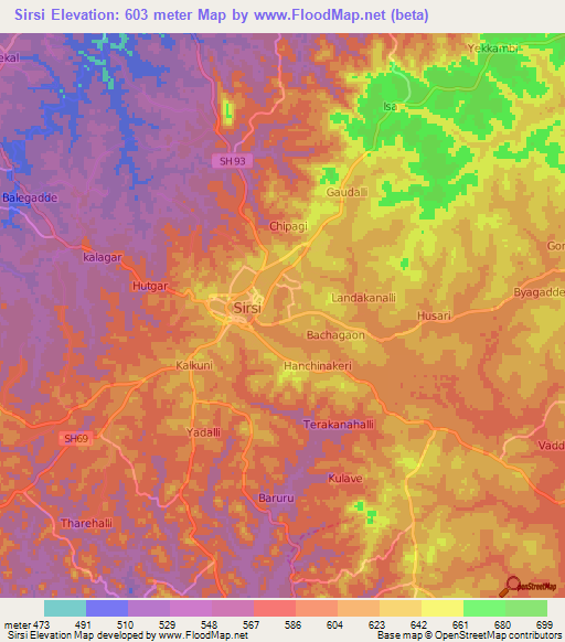 Sirsi,India Elevation Map