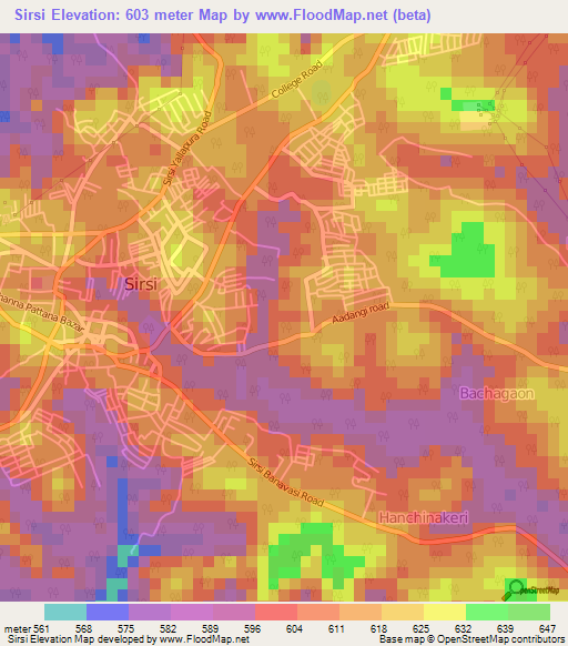 Sirsi,India Elevation Map
