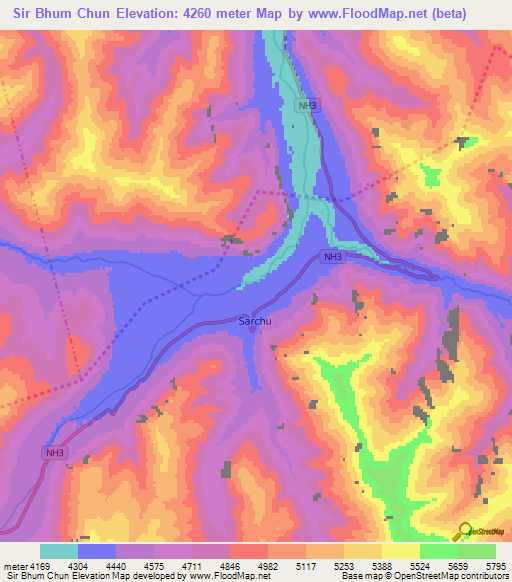 Sir Bhum Chun,India Elevation Map