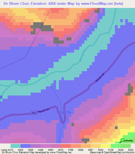 Sir Bhum Chun,India Elevation Map