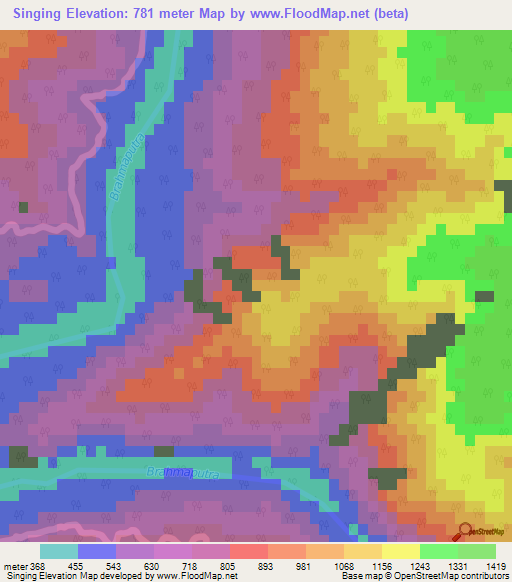 Singing,India Elevation Map