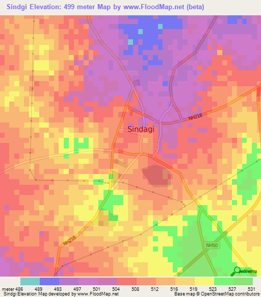 Sindgi,India Elevation Map