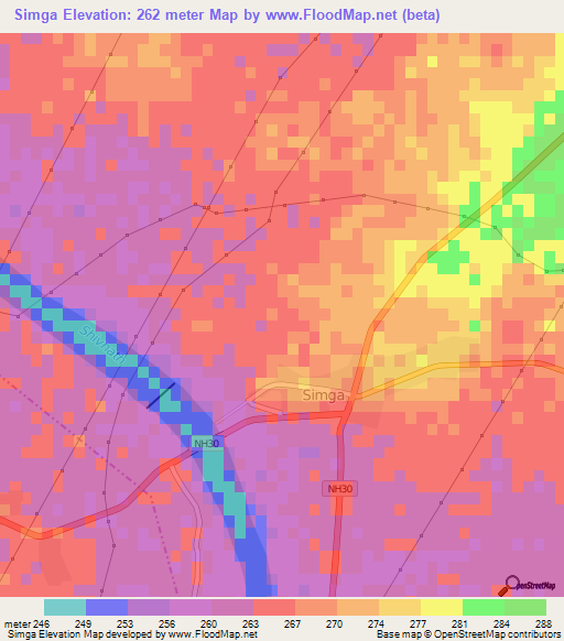 Simga,India Elevation Map