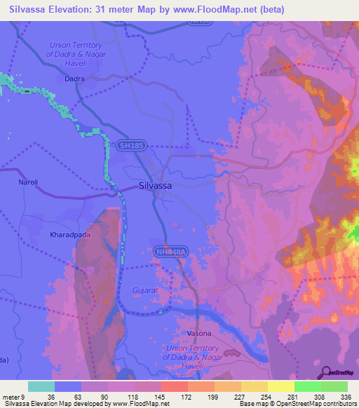 Silvassa,India Elevation Map