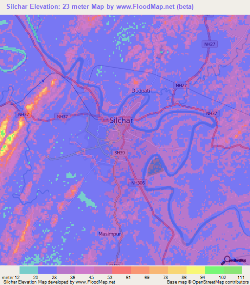 Silchar,India Elevation Map