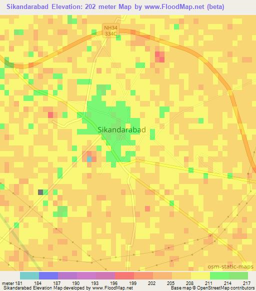 Sikandarabad,India Elevation Map