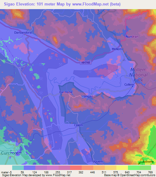 Sigao,India Elevation Map