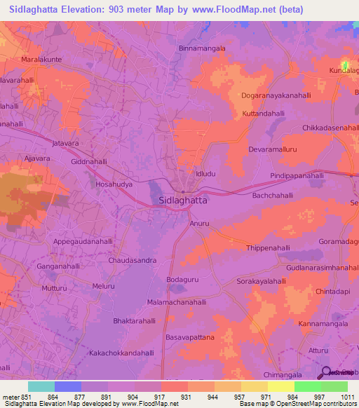 Sidlaghatta,India Elevation Map