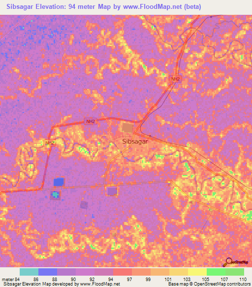 Sibsagar,India Elevation Map