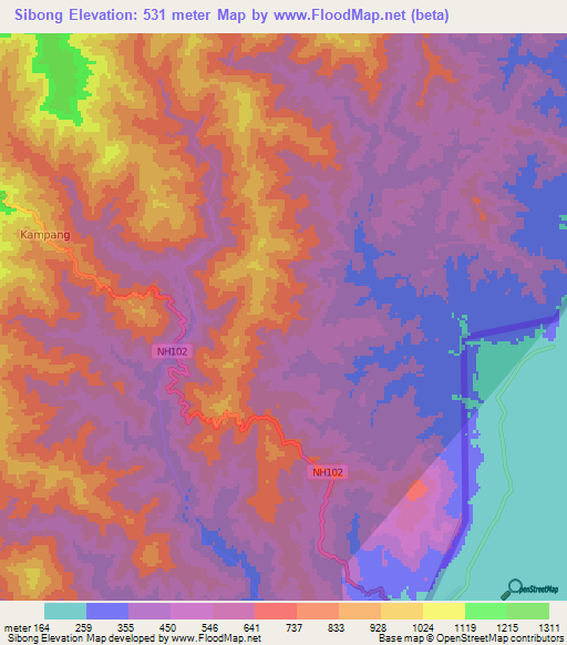 Sibong,India Elevation Map