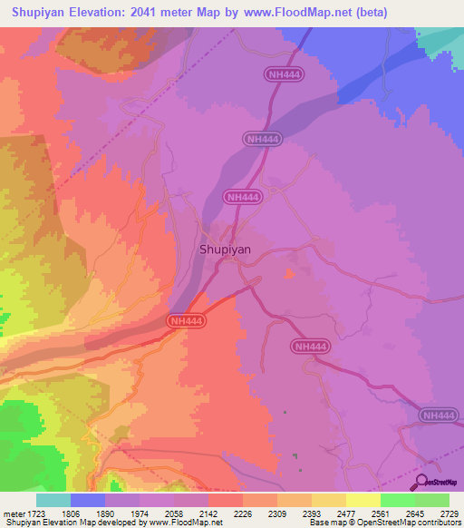 Shupiyan,India Elevation Map