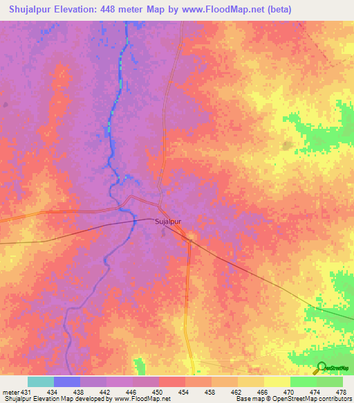 Shujalpur,India Elevation Map